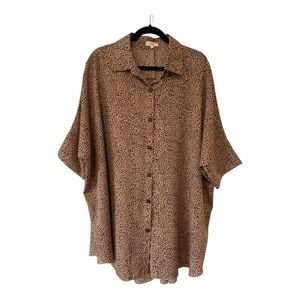 Easel Oversized Leopard Print Short Sleeve Blouse - Size Large